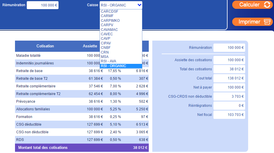 calcul des cotisations sociale du TNS